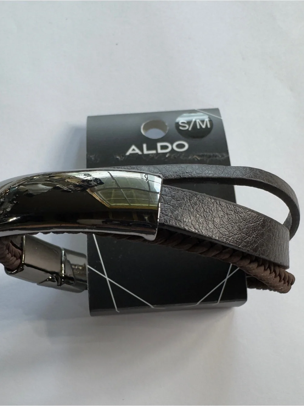 ALDO Black Multi-Strand Leather Bracelet with Gunmetal Accents